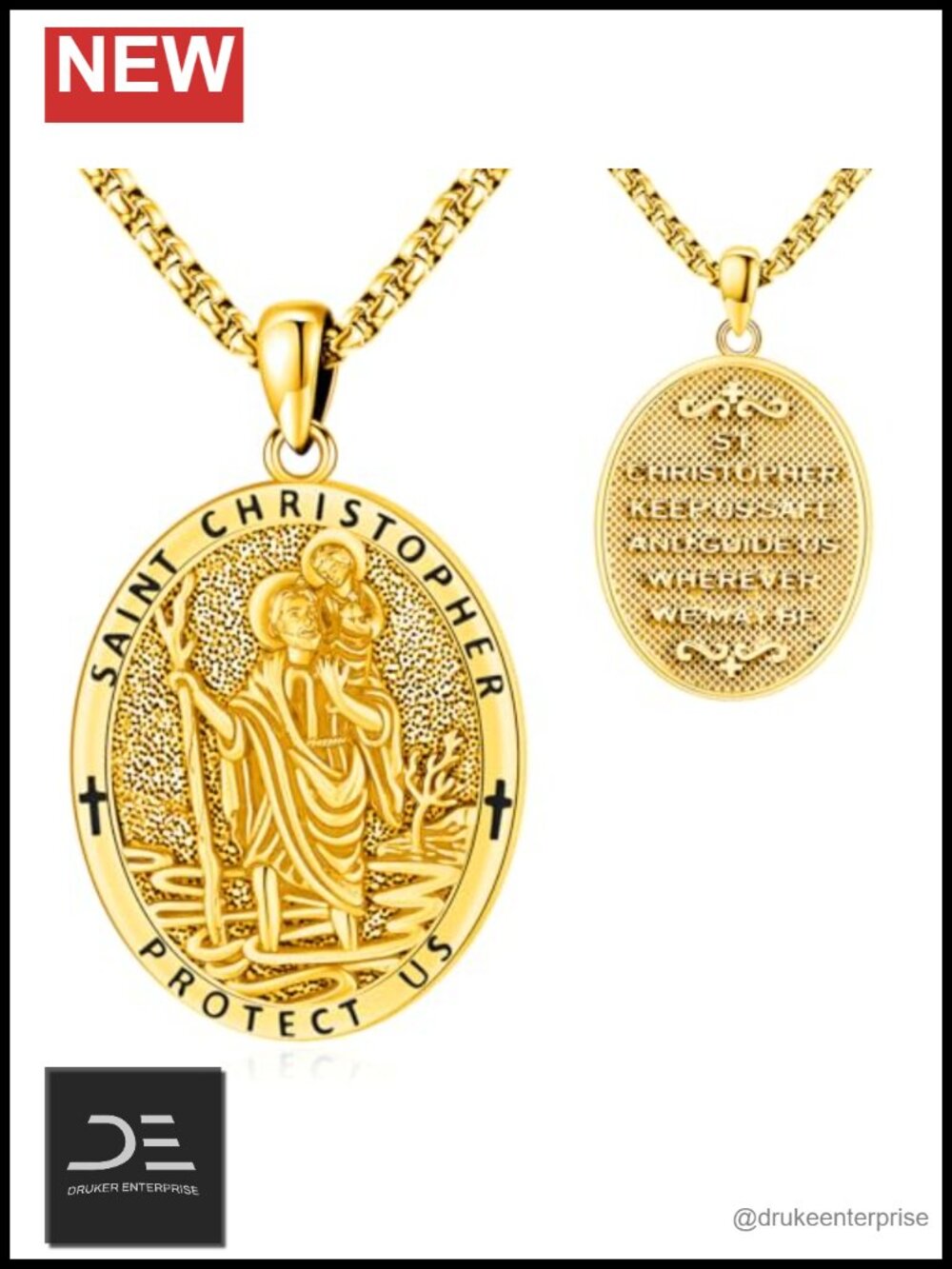 S925 Sterling Silver Saint Christopher Medal Necklace Gold Plated Protection